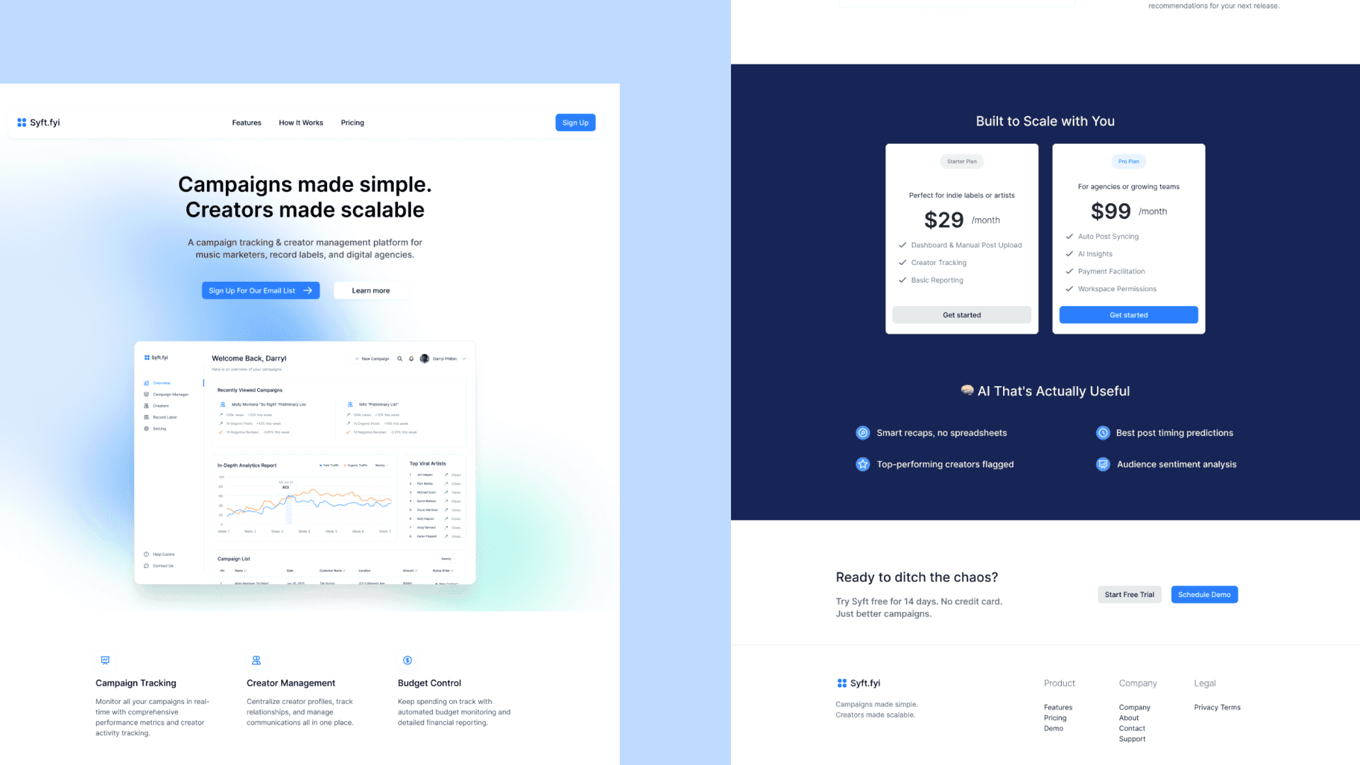 Syft marketing site and pricing