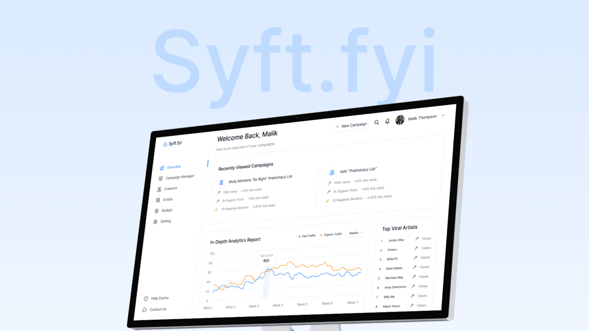 Syft, Dashboard & Landing Page