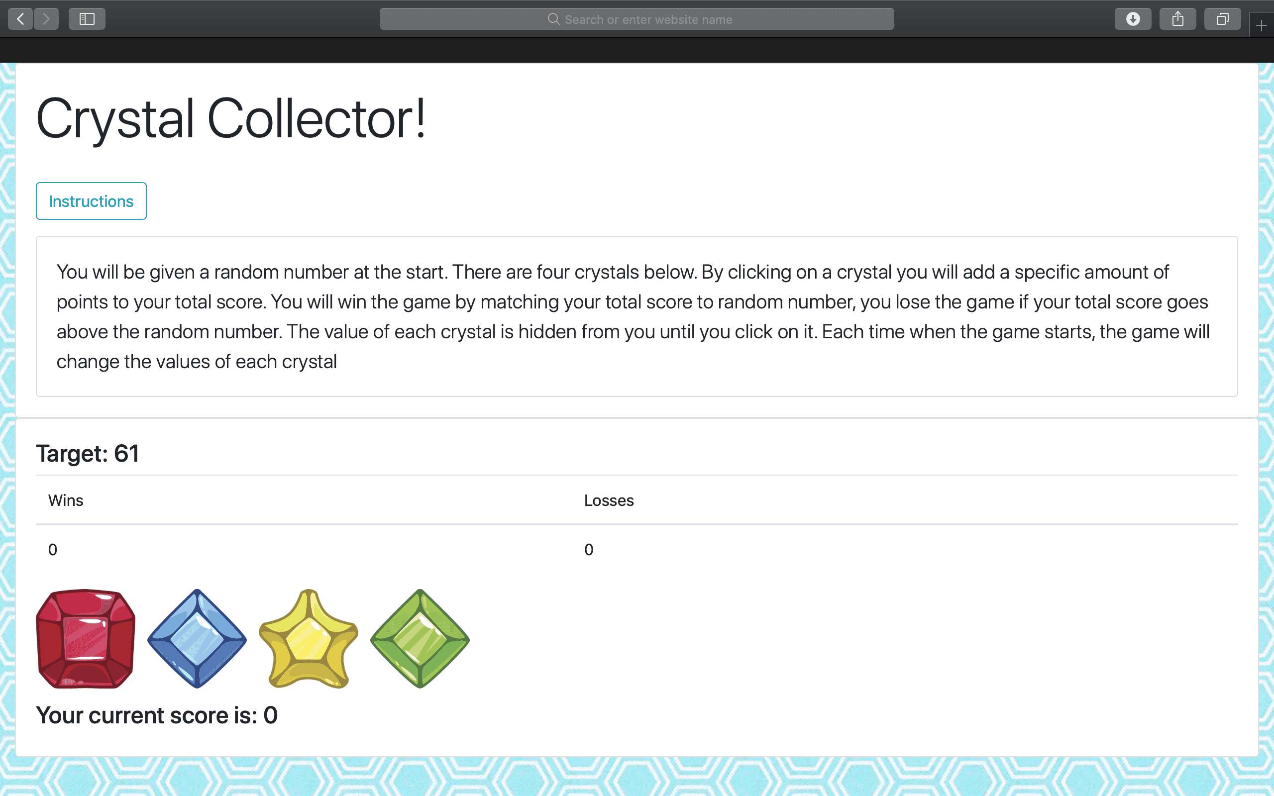 Crystal Collector game